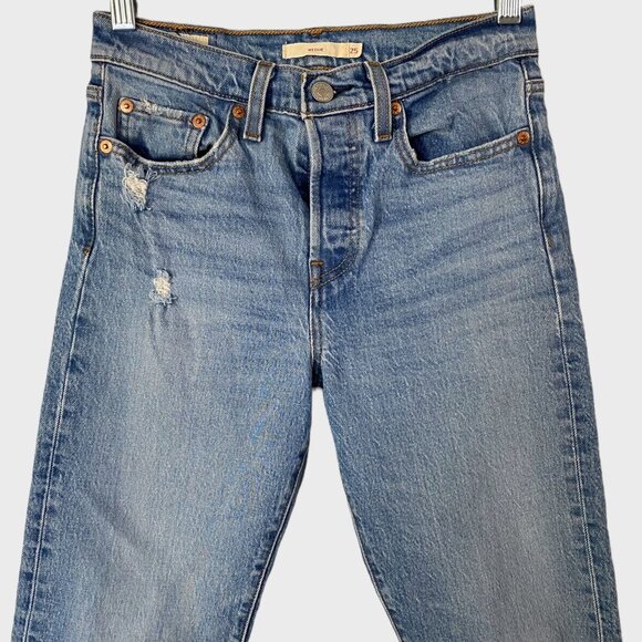 Levi's Wedgie Straight Fit Ankle Jeans Womens 25 Light Wash High-Rise Distressed - Picture 5 of 14